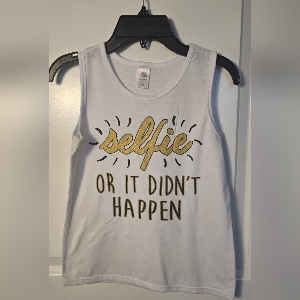 Girls White Tank Top with Gold‎ 'Selfie' Print Size L